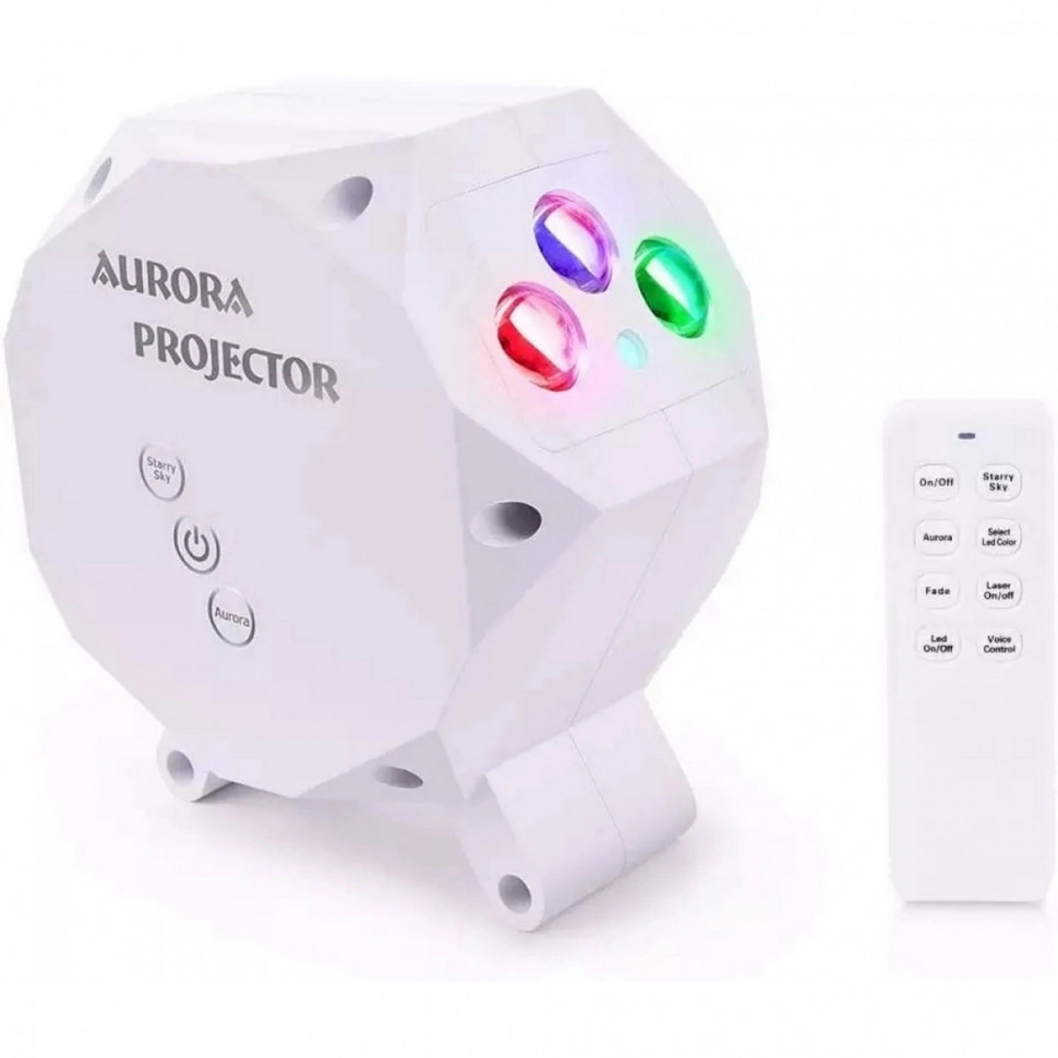 Проектор светодиодный с лазерным лучом (комбинированный) с дистанционным управлением (Полярное сияние и Звездное небо)